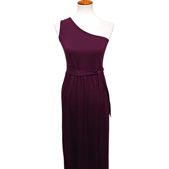MUSHARE Womens Purple One Shoulder Sleeveless Maxi Party Dress Belted Size Large - Picture 1 of 7